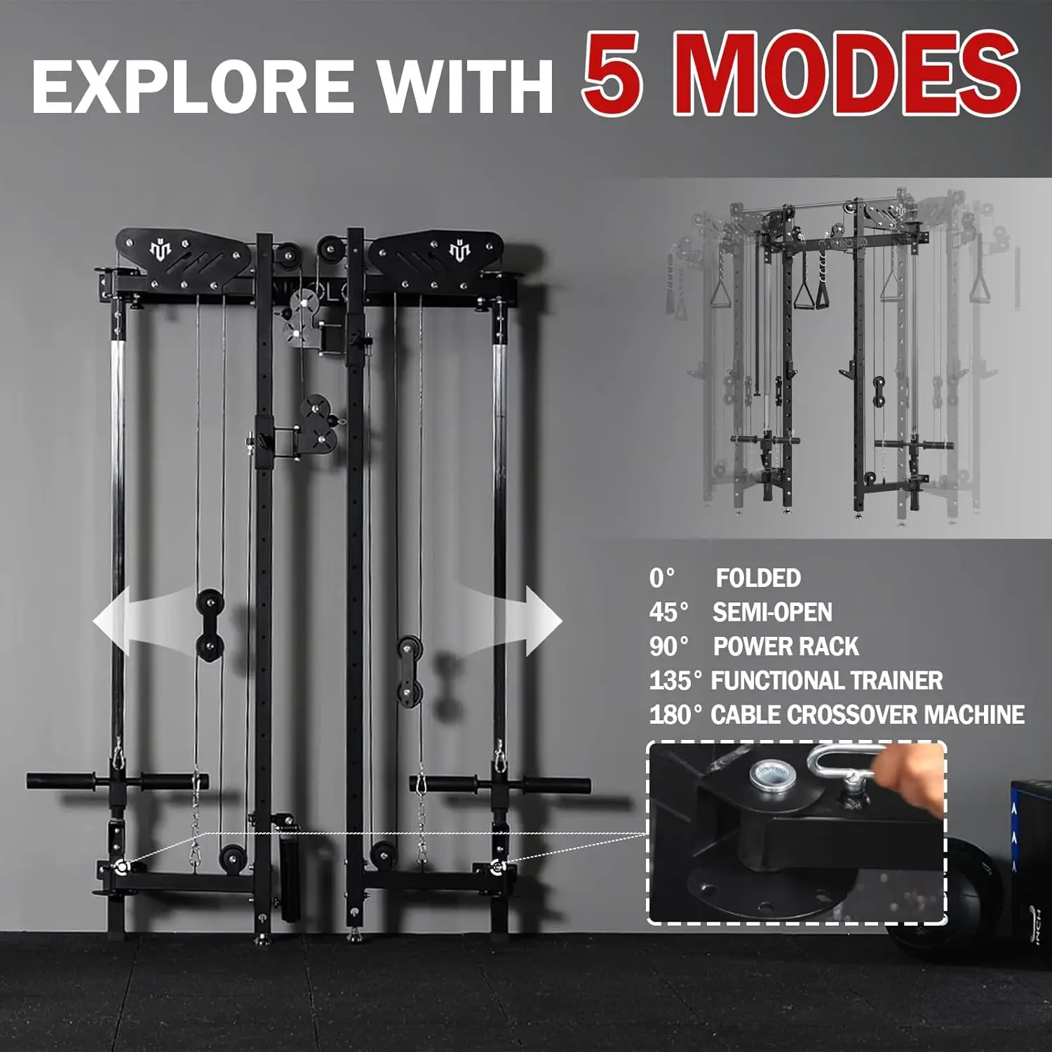 Folding Squat Rack, Wall Mounted Power Rack with Cable Crossover Machine & LAT Pull Down, for Home Gym and Space Saving
Folding Squat Rack, Wall Mounted Power Rack with Cable Crossover Machine & LAT Pull Down, for Home Gym and Space Saving