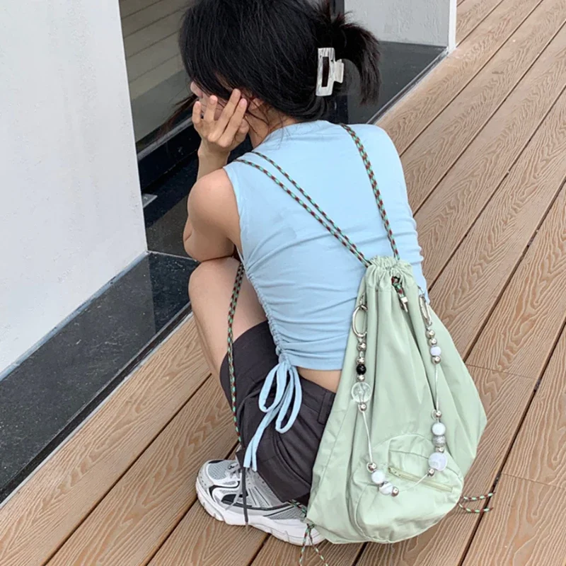 Y2k Women Green Fashion Nylon Beading Chain Drawstring Backpack Summer Travel Backpacks solid color large capacity shoulder bag
Y2k Women Green Fashion Nylon Beading Chain Drawstring Backpack Summer Travel Backpacks solid color large capacity shoulder bag