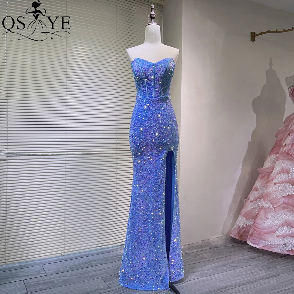 Blue Sequin Long Prom Dresses Slit Off Shoulder Boned Bodice Basque Waist Evening Dress Shiny Tie up Back Party Girl FormalDress
Blue Sequin Long Prom Dresses Slit Off Shoulder Boned Bodice Basque Waist Evening Dress Shiny Tie up Back Party Girl FormalDress