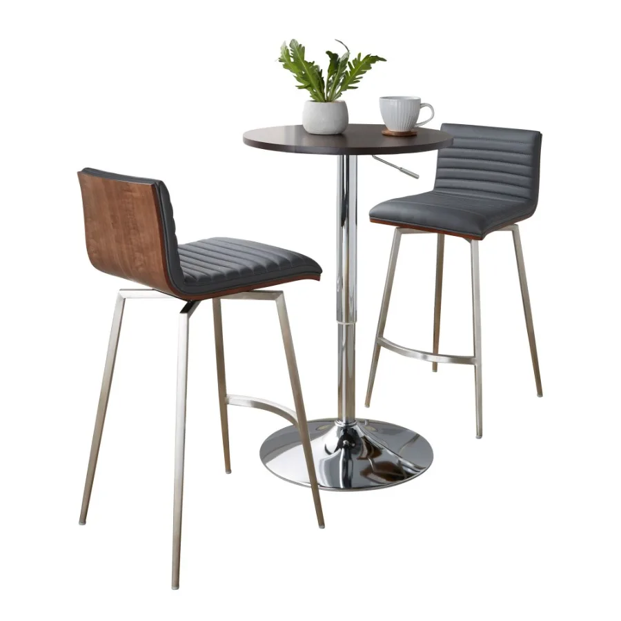 Mason Swivel MidCentury Modern Counter Height Dining Set with Adjustable Table in Chrome Metal Brown Wood Tabletop Stainless St
Mason Swivel MidCentury Modern Counter Height Dining Set with Adjustable Table in Chrome Metal Brown Wood Tabletop Stainless St