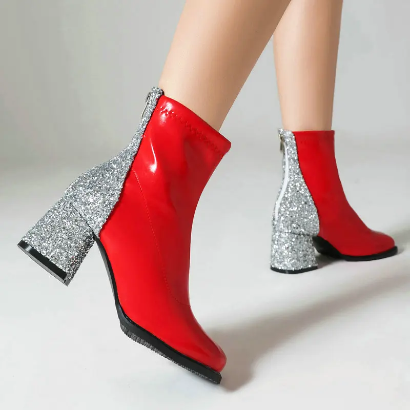 Sequins PU Fabric Glitter Bling Bling Back Round Toe Women Shoes Plus Size 46 47 48 Red White Chunky Heels Ankle Fashion Boots
Sequins PU Fabric Glitter Bling Bling Back Round Toe Women Shoes Plus Size 46 47 48 Red White Chunky Heels Ankle Fashion Boots