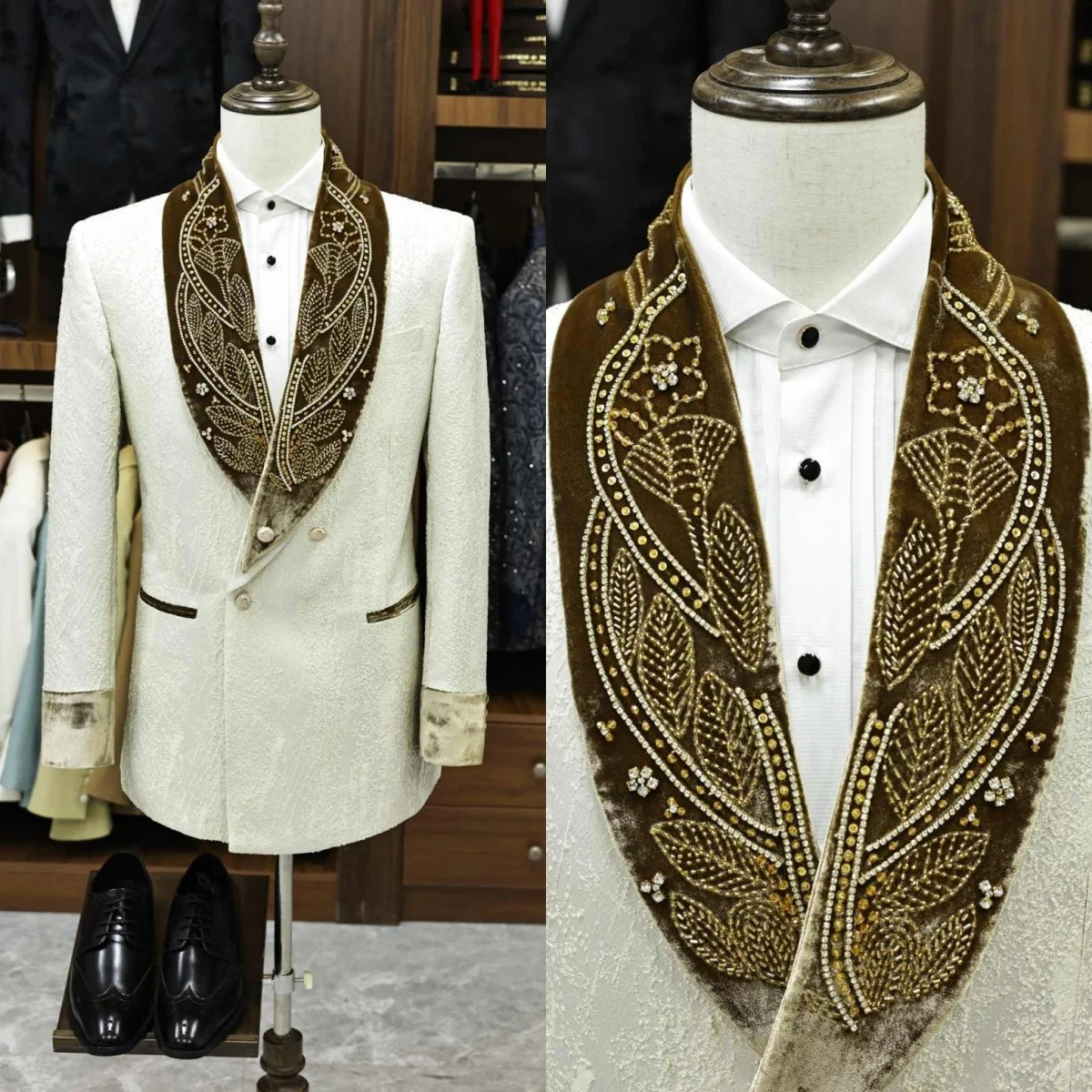 Luxurious Jacquard Groom Wedding Tuxedos 2 Pieces Men Suits Crystals Beading Double Breasted Customized Jacket Outfits
Luxurious Jacquard Groom Wedding Tuxedos 2 Pieces Men Suits Crystals Beading Double Breasted Customized Jacket Outfits
