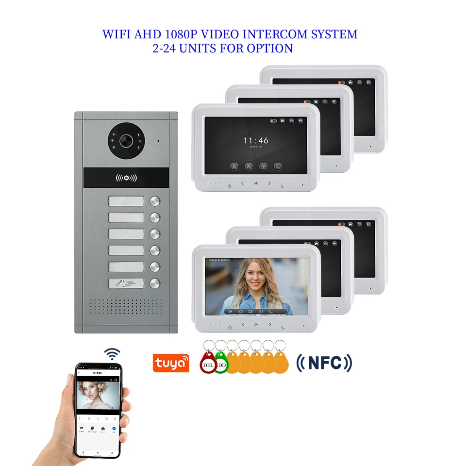 Tuya WIFI Video Intercom System 2-24 Units Building Doorbell 2.4G/5G WiFi AHD 1080P Video Door Phone for Home Security
Tuya WIFI Video Intercom System 2-24 Units Building Doorbell 2.4G/5G WiFi AHD 1080P Video Door Phone for Home Security