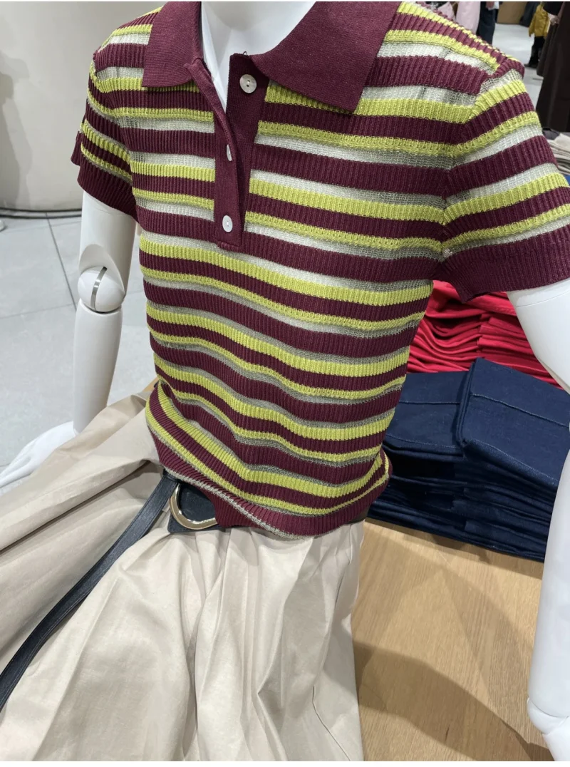 ETJ 2025 TRAF Spring new women's fashion color contrast polo collar striped knit short sleeve T-shirt slim short top
ETJ 2025 TRAF Spring new women's fashion color contrast polo collar striped knit short sleeve T-shirt slim short top