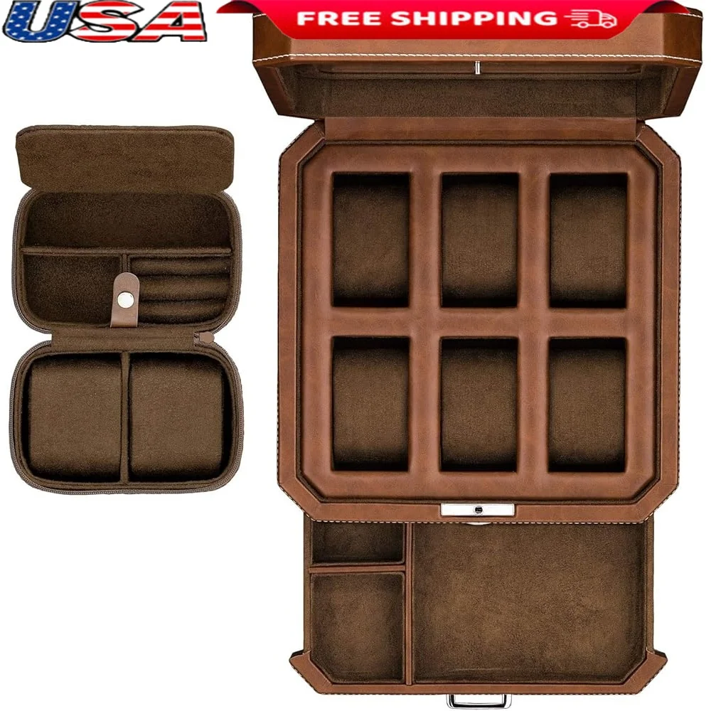 6 Slot Leather Watch Box Gift Set with Valet Drawer and Travel Case Luxury Watch Display Organizer
6 Slot Leather Watch Box Gift Set with Valet Drawer and Travel Case Luxury Watch Display Organizer