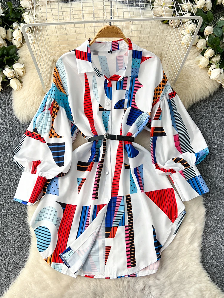 Women Spring Shirt Korean Version New Lazy Style Casual Mid Length Irregular Loose Waist Lantern Sleeve Printed Top BL071
Women Spring Shirt Korean Version New Lazy Style Casual Mid Length Irregular Loose Waist Lantern Sleeve Printed Top BL071
