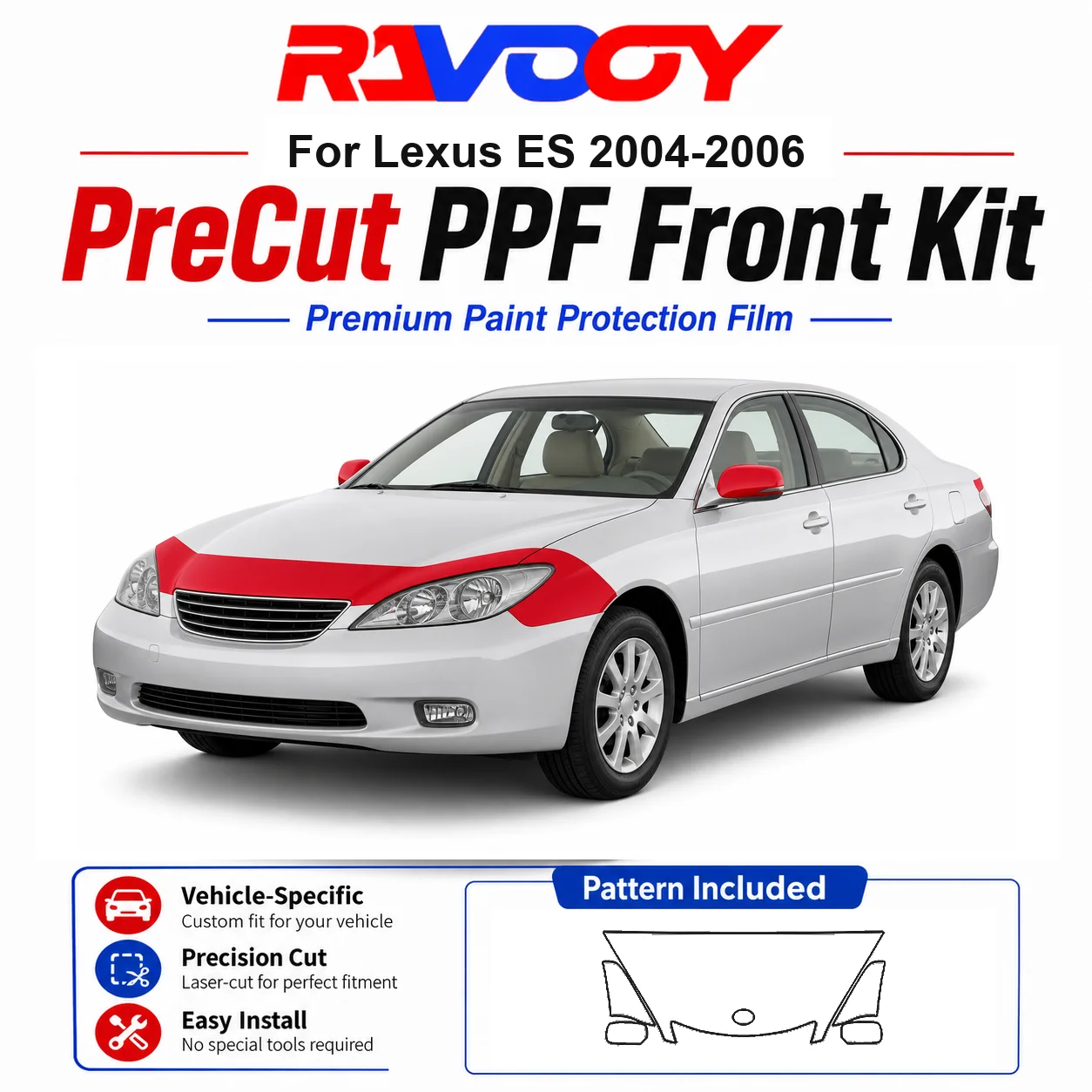 8.5mil TPU Precut PPF Kit For Lexus ES 2004-2006 - Hood, Partial Fenders & Full Mirror Set - Self-Healing Gloss Clear Bra Film
8.5mil TPU Precut PPF Kit For Lexus ES 2004-2006 - Hood, Partial Fenders & Full Mirror Set - Self-Healing Gloss Clear Bra Film