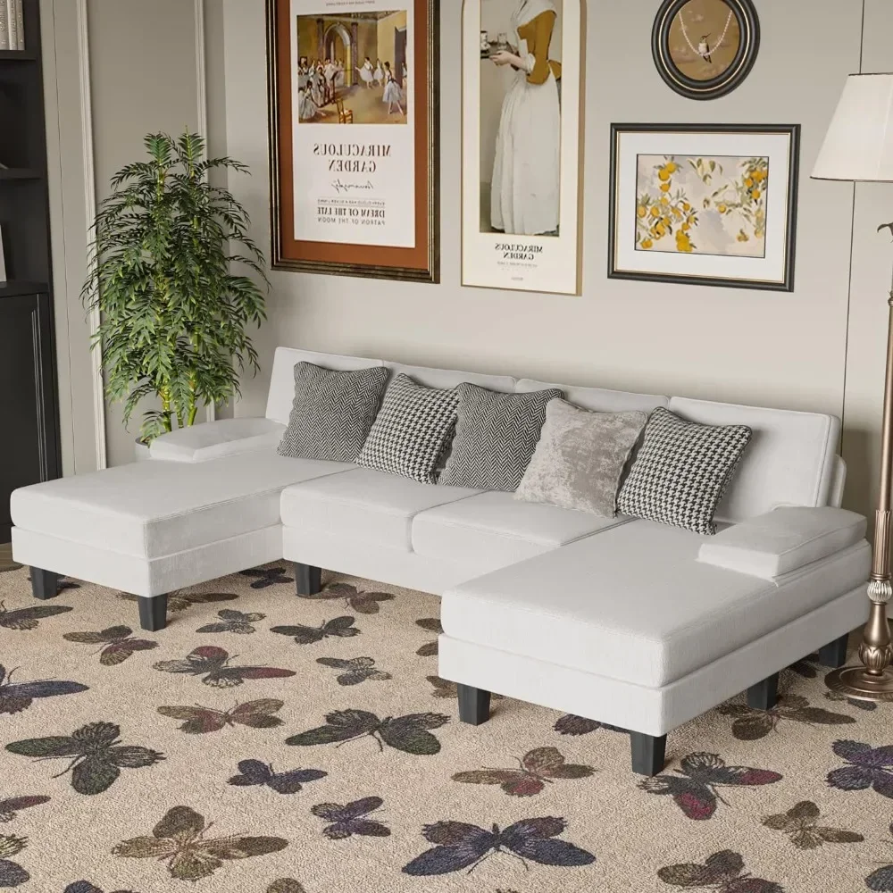 Convertible Sectional Sofa Couch, Modern Chenille Fabric U-Shaped, 4-Seat with Long Chaise for Living Room, White
Convertible Sectional Sofa Couch, Modern Chenille Fabric U-Shaped, 4-Seat with Long Chaise for Living Room, White