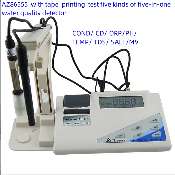 AZ86555 Multiparameter Benchtop Water Quality Meter - pH/ ORP/ Conductivity/ TDS/ Salinity with Printer
AZ86555 Multiparameter Benchtop Water Quality Meter - pH/ ORP/ Conductivity/ TDS/ Salinity with Printer