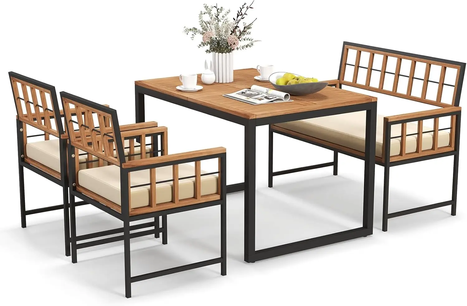 4 Piece Patio Dining Set, Outdoor Wood Dining Furniture W/ 2 Chairs & 1 Loveseat, 47” Acacia Wood Table W/Umbrella Hole
4 Piece Patio Dining Set, Outdoor Wood Dining Furniture W/ 2 Chairs & 1 Loveseat, 47” Acacia Wood Table W/Umbrella Hole