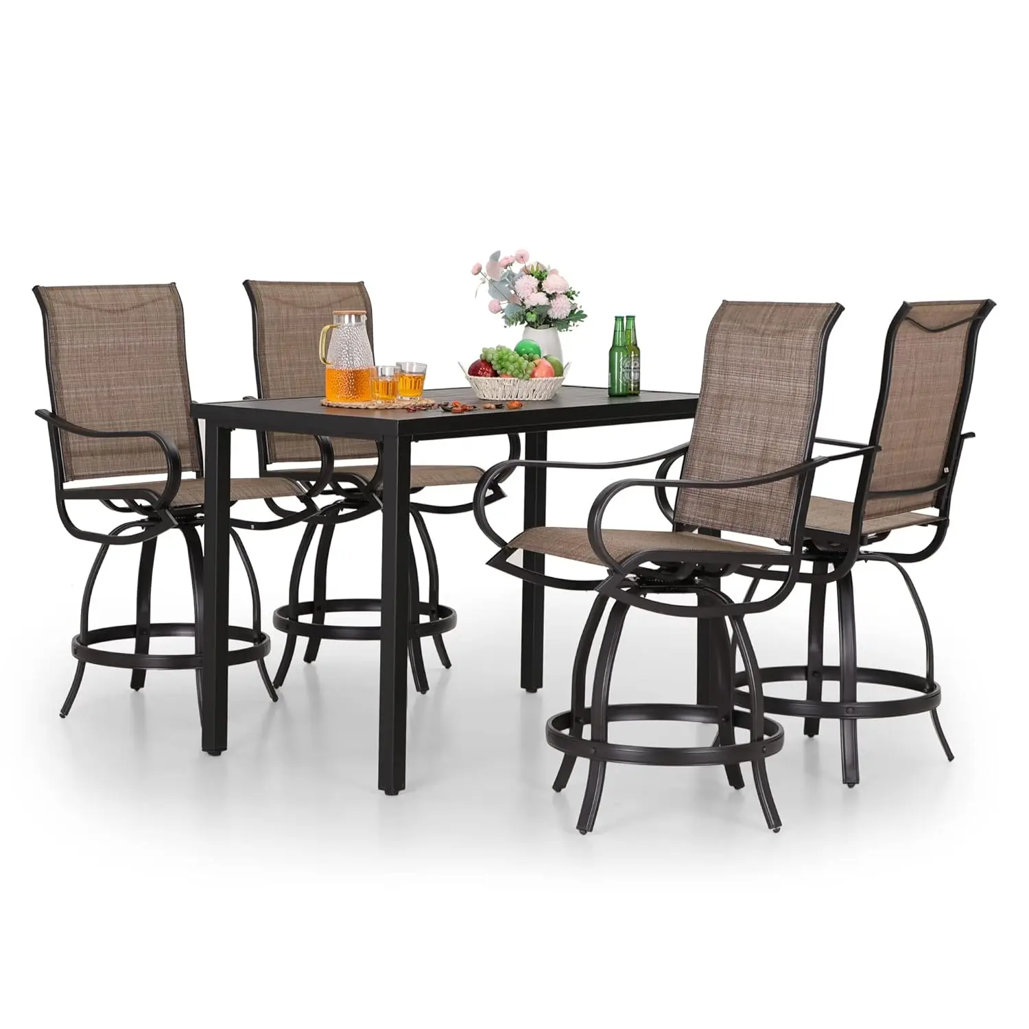 5 Piece Counter Height Outdoor Bar Set Swivel Chair Metal Table Textilene Waterproof Garden Yard Pool Customized
5 Piece Counter Height Outdoor Bar Set Swivel Chair Metal Table Textilene Waterproof Garden Yard Pool Customized