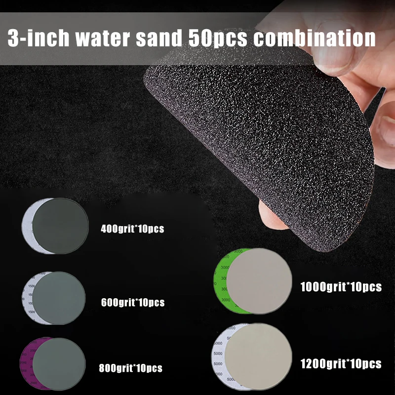 3inch 75mm 50pcs Water/Dry Hook & Loop Sanding Disc Sanding Paper Set Combination Grit Sand Paper Abrasive Tools
3inch 75mm 50pcs Water/Dry Hook & Loop Sanding Disc Sanding Paper Set Combination Grit Sand Paper Abrasive Tools
