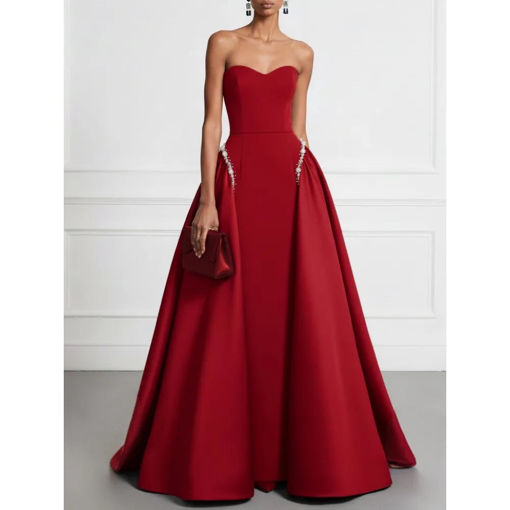 Customized Pearls Beaded Mother of Birde Dresses 2026 for Women Wedding A Line Strapless Elegant Evening Dress Draped Prom Gowns
Customized Pearls Beaded Mother of Birde Dresses 2026 for Women Wedding A Line Strapless Elegant Evening Dress Draped Prom Gowns
