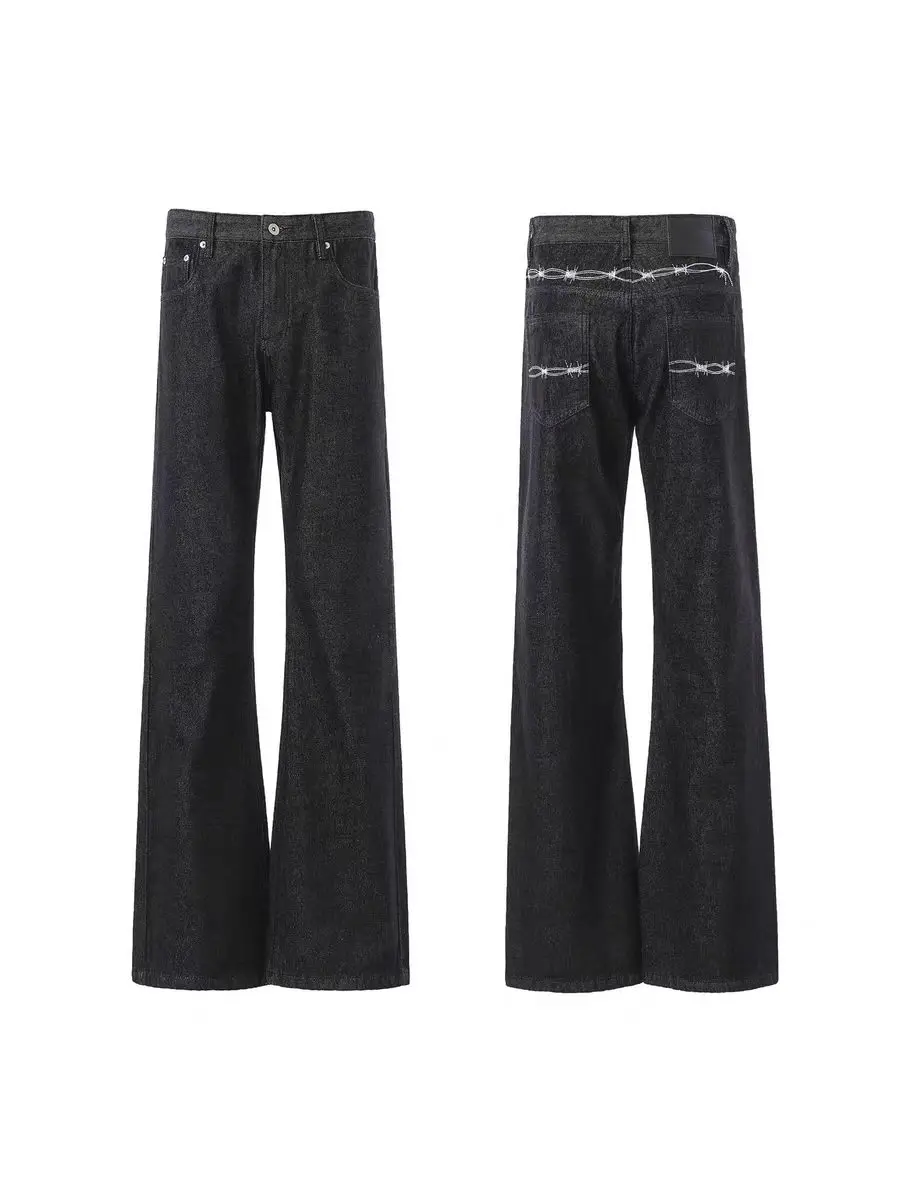 American High Street Thistle Embroidery Vintage Style Black Original Denim Men's Flared Straight Leg Clean Fit Jeans
American High Street Thistle Embroidery Vintage Style Black Original Denim Men's Flared Straight Leg Clean Fit Jeans