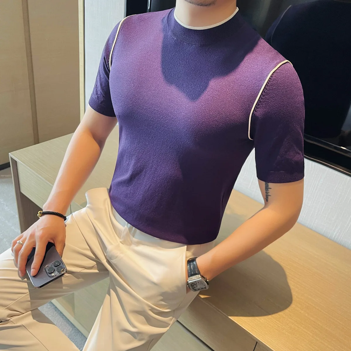 Summer Men Knitted T Shirts Korean Elegant O-Neck Short Sleeve Men's T-Shirt Slim Fit Casual Pullover Tee Shirt Homme Plus Size
Summer Men Knitted T Shirts Korean Elegant O-Neck Short Sleeve Men's T-Shirt Slim Fit Casual Pullover Tee Shirt Homme Plus Size