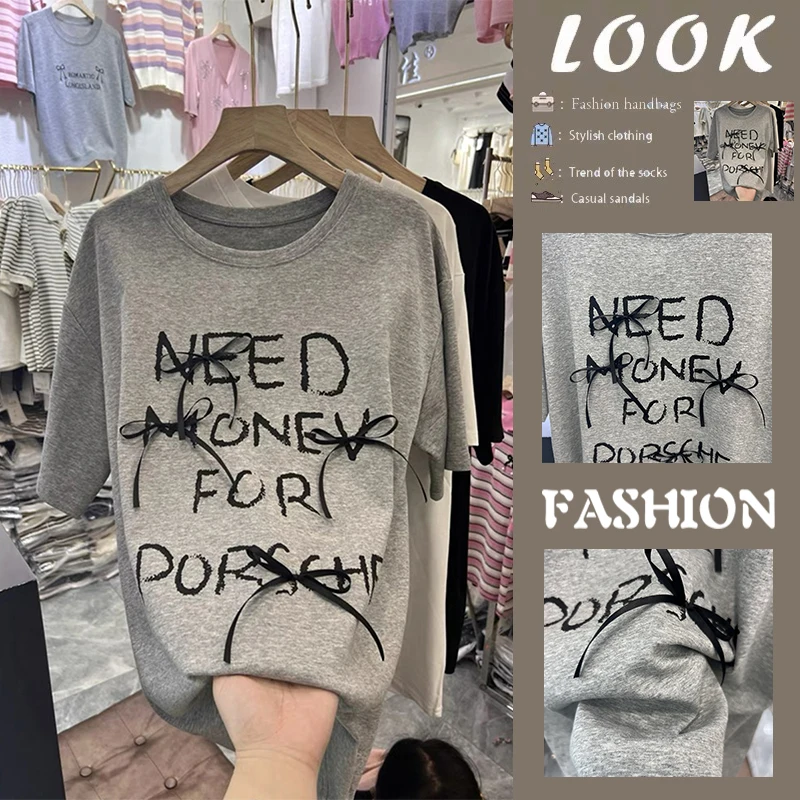 Korean Style Knot Letter Print round Neck Short Sleeve T-Shirt Base Shirt Loose Fit Cotton Summer Fashion Sun Prote...
Korean Style Knot Letter Print round Neck Short Sleeve T-Shirt Base Shirt Loose Fit Cotton Summer Fashion Sun Prote...
