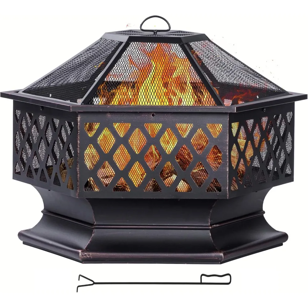 Hexagonal 33 Inch Outdoor Wood-Burning Fire Pit for Patio, Backyard, and Camping in Antique Bronze Finish
Hexagonal 33 Inch Outdoor Wood-Burning Fire Pit for Patio, Backyard, and Camping in Antique Bronze Finish