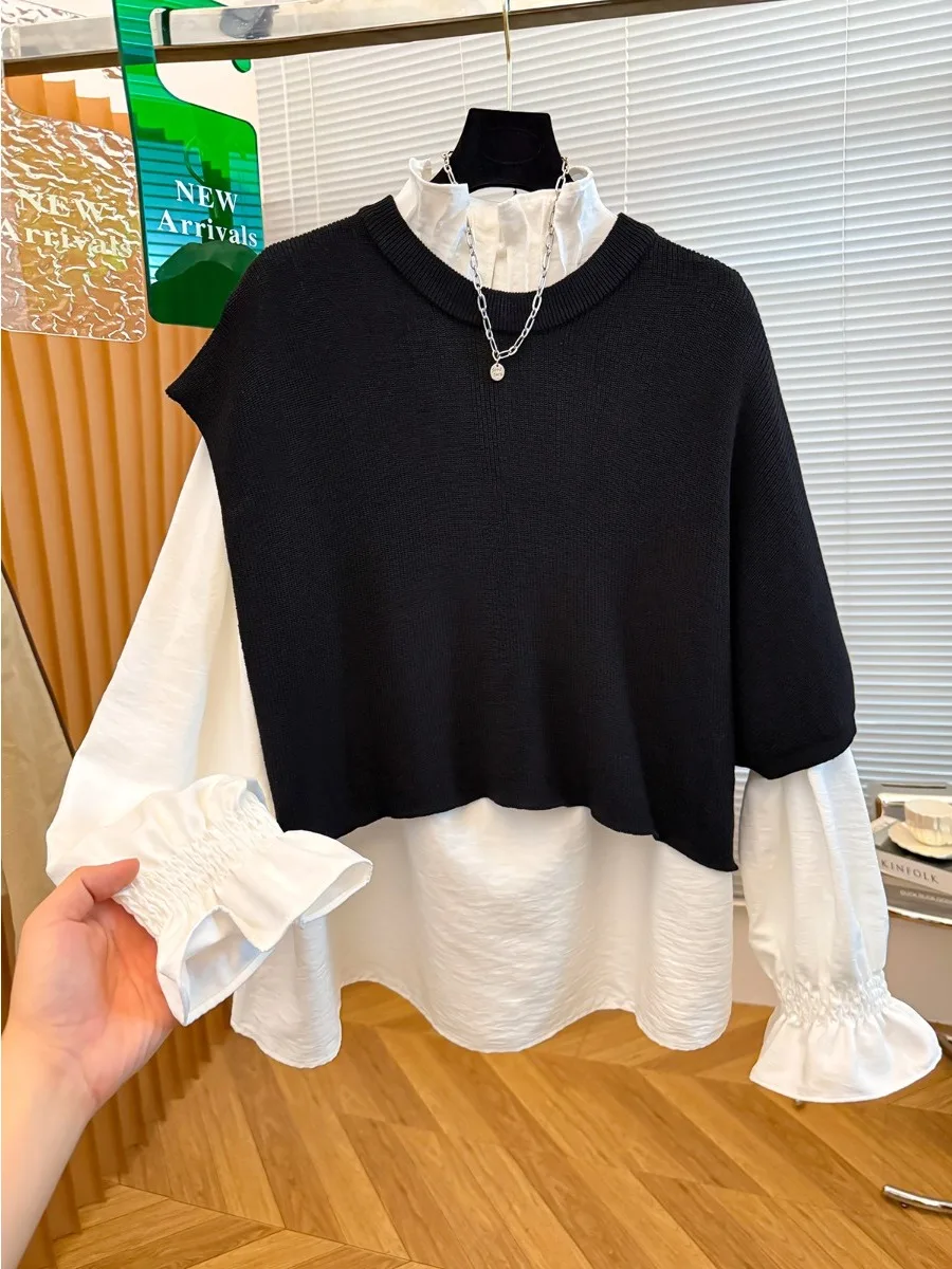 Ladies Casual Knitted Vest Top Bot Set Autumn Wear Wooden Collar Base irt Long Sve Two-Piece Faion Ensemble
Ladies Casual Knitted Vest Top Bot Set Autumn Wear Wooden Collar Base irt Long Sve Two-Piece Faion Ensemble