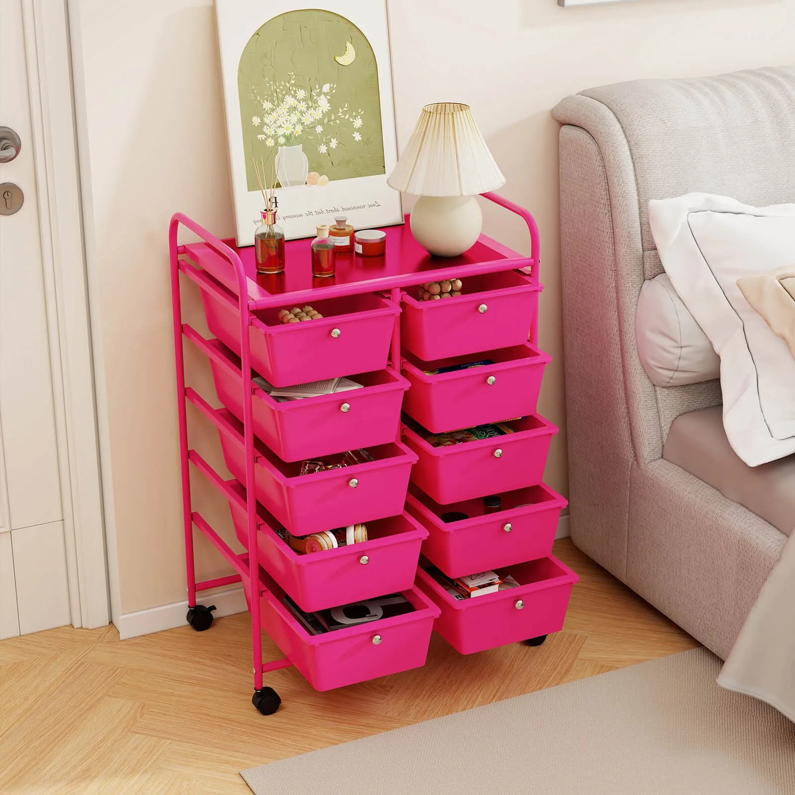 10-Drawer Storage Cart Utility Rolling Trolley Kitchen Organizer Hot Pink
10-Drawer Storage Cart Utility Rolling Trolley Kitchen Organizer Hot Pink
