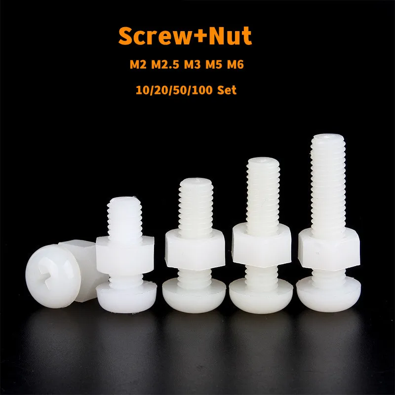 10/20/50/100 Set Combination White Nylon Screw+Nut Round Head Cross Plastic Insulated Phillips Bolt M2 M2.5 M3 M5 M6
10/20/50/100 Set Combination White Nylon Screw+Nut Round Head Cross Plastic Insulated Phillips Bolt M2 M2.5 M3 M5 M6