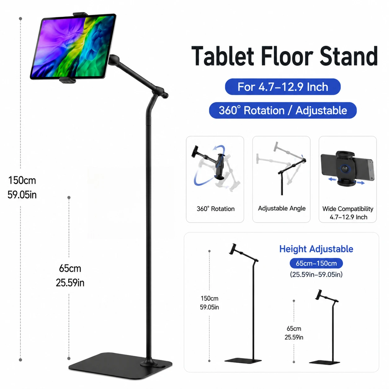Adjustable Floor Stand for iPad Tablet Phone 4.7-12.9 Inch 360° Rotating Holder Bed Sofa Live Streaming Lazy Bracket
Adjustable Floor Stand for iPad Tablet Phone 4.7-12.9 Inch 360° Rotating Holder Bed Sofa Live Streaming Lazy Bracket