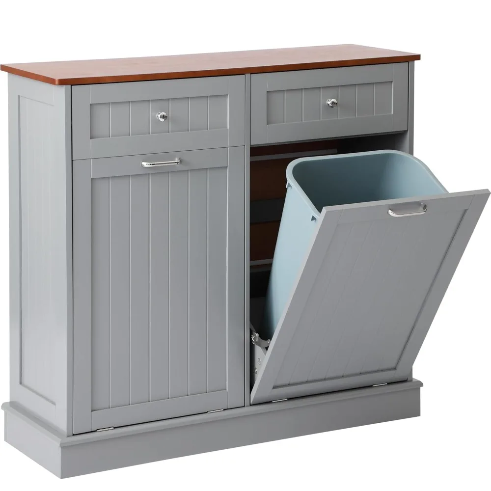 Double Tilt Out Trash Cabinet, Pet Proof Trash Can Cabinet with Countertop and Drawer, Trash Cabinets with Storage
Double Tilt Out Trash Cabinet, Pet Proof Trash Can Cabinet with Countertop and Drawer, Trash Cabinets with Storage