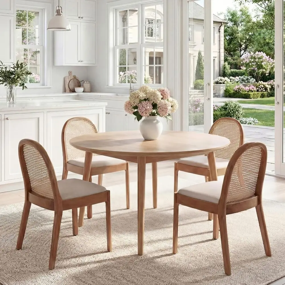 Linen-Upholstered Rattan Dining Chairs Set of 4 with Wood Legs, Beige
Linen-Upholstered Rattan Dining Chairs Set of 4 with Wood Legs, Beige