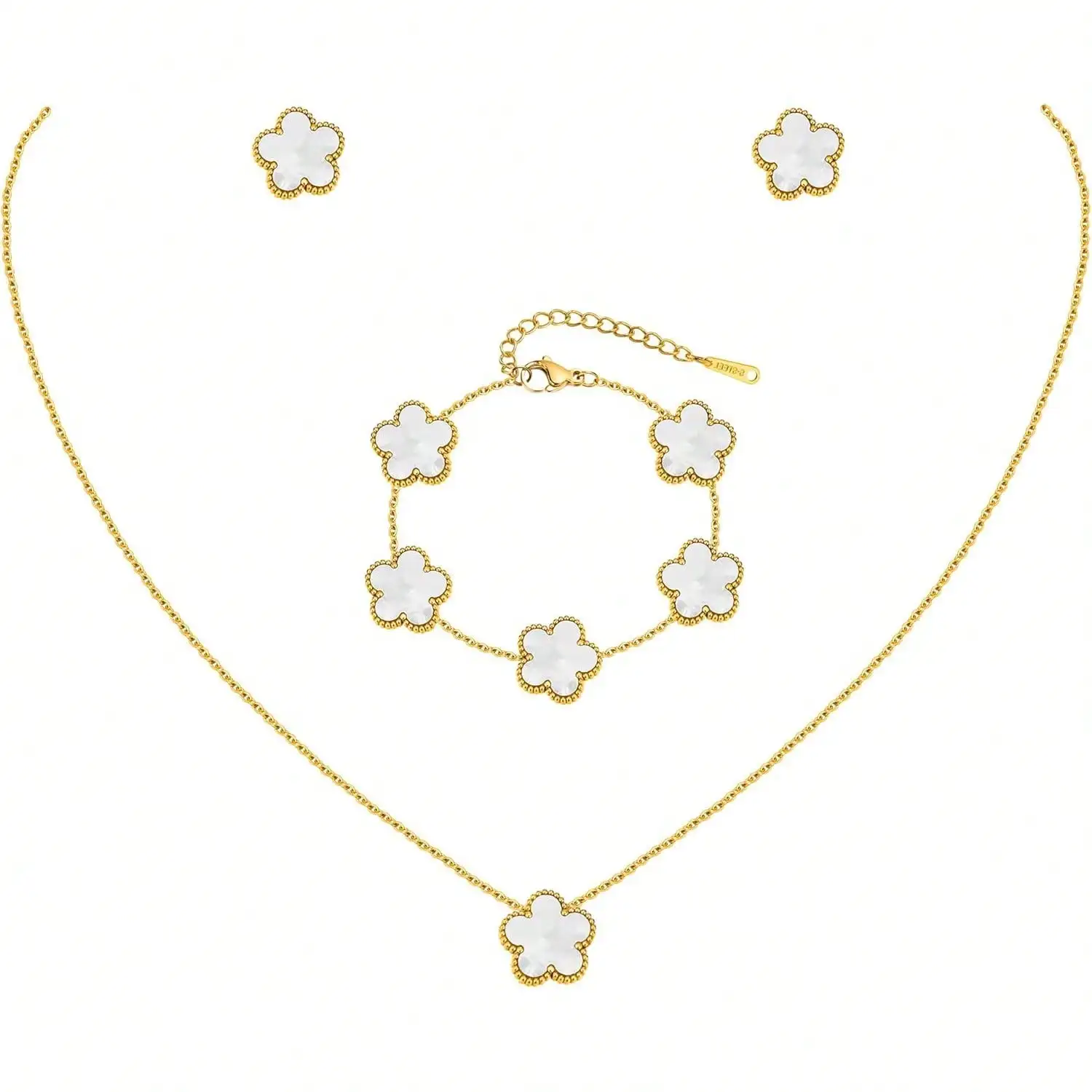 Gold Necklaces Bracelets Earring Set - 18K Gold Plated Flower Bracelet Chain,Stainless Steel Non Tarnish Floral Pendant Stud
Gold Necklaces Bracelets Earring Set - 18K Gold Plated Flower Bracelet Chain,Stainless Steel Non Tarnish Floral Pendant Stud