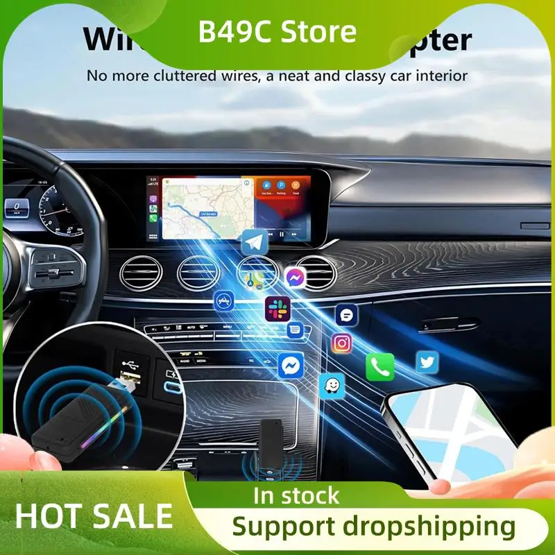 B49C Wireless Carplay Adapter,Wired To Wireless Carplay Dongle Plug & Play Auto Connect Bluetooth 5.0 Wifi 7 Colour Backlight
B49C Wireless Carplay Adapter,Wired To Wireless Carplay Dongle Plug & Play Auto Connect Bluetooth 5.0 Wifi 7 Colour Backlight