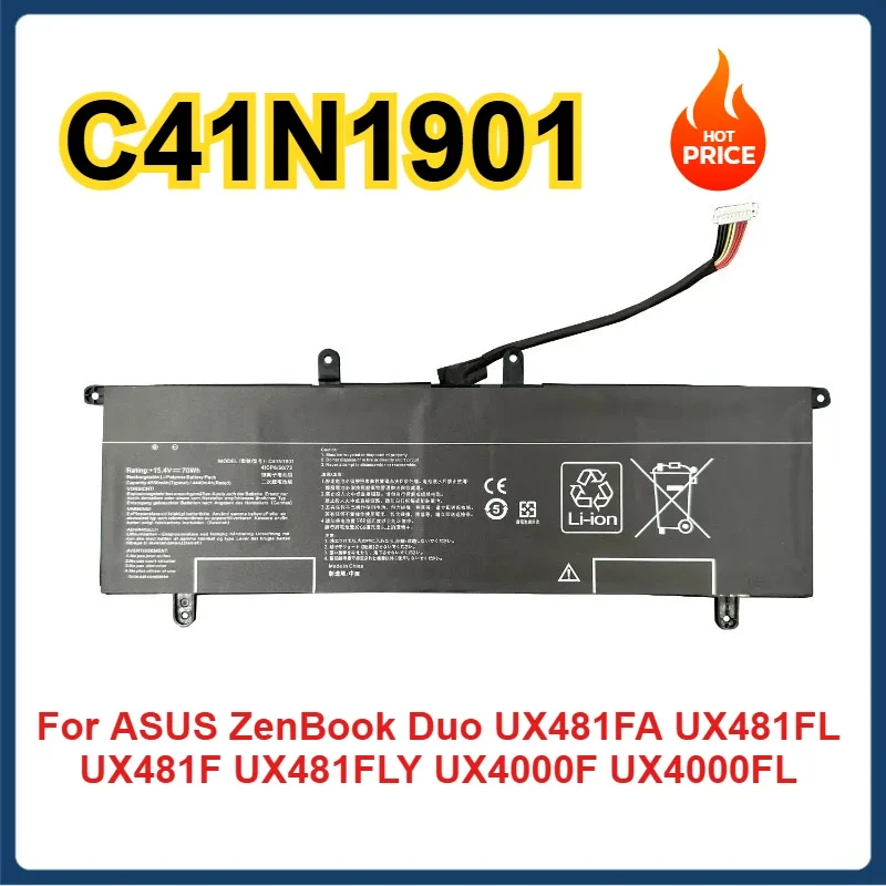 70WH C41N1901 NEW Laptop Battery for ASUS ZenBook Duo UX481FA UX481FL UX481F UX481FLY UX4000F UX4000FL 0B200-03520000
70WH C41N1901 NEW Laptop Battery for ASUS ZenBook Duo UX481FA UX481FL UX481F UX481FLY UX4000F UX4000FL 0B200-03520000