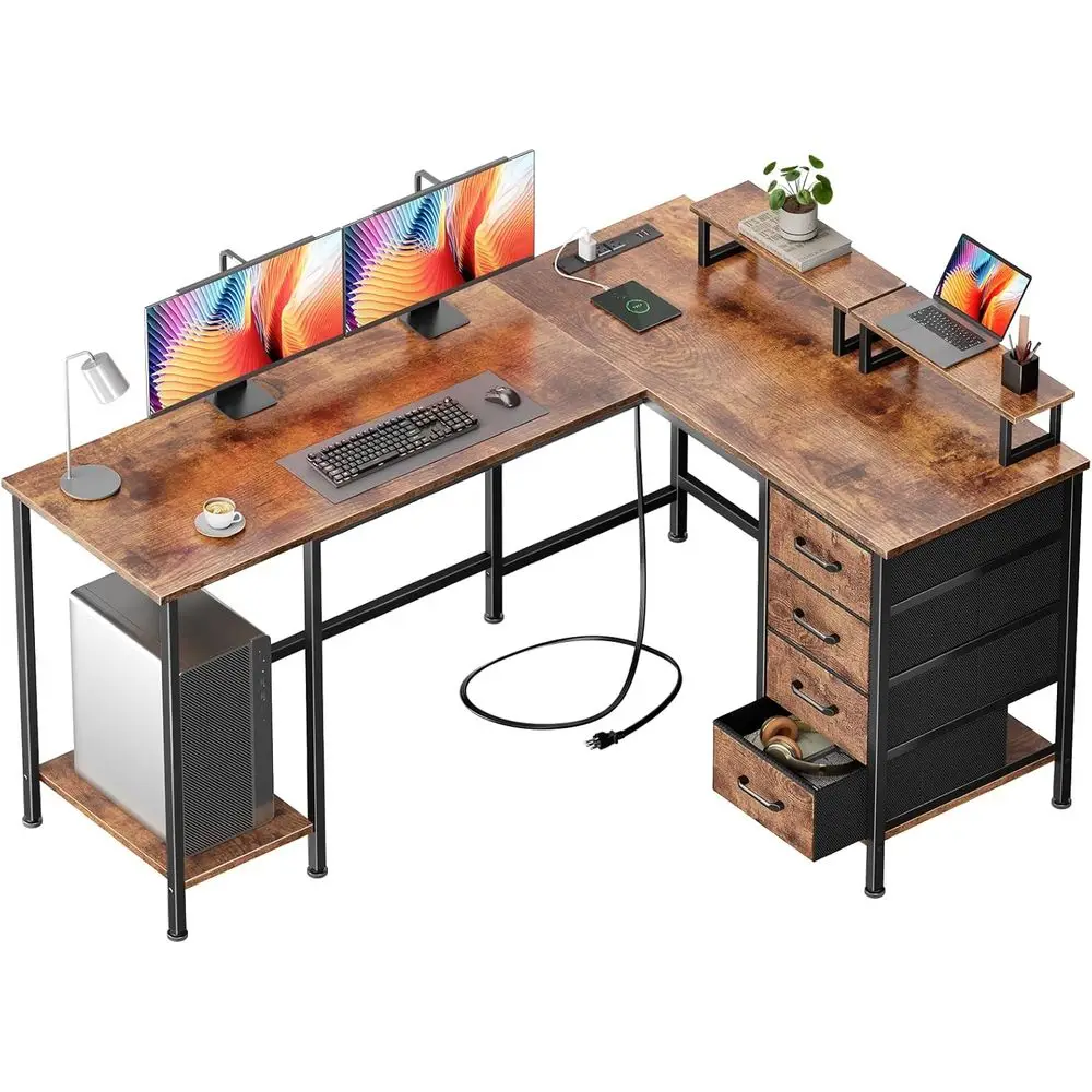 59 inch L Shaped Computer Desk with Power Outlets, Home Oice Desk with 4 Adjustable Storage Ders & 2 Monitor Stands, Two Person
59 inch L Shaped Computer Desk with Power Outlets, Home Oice Desk with 4 Adjustable Storage Ders & 2 Monitor Stands, Two Person