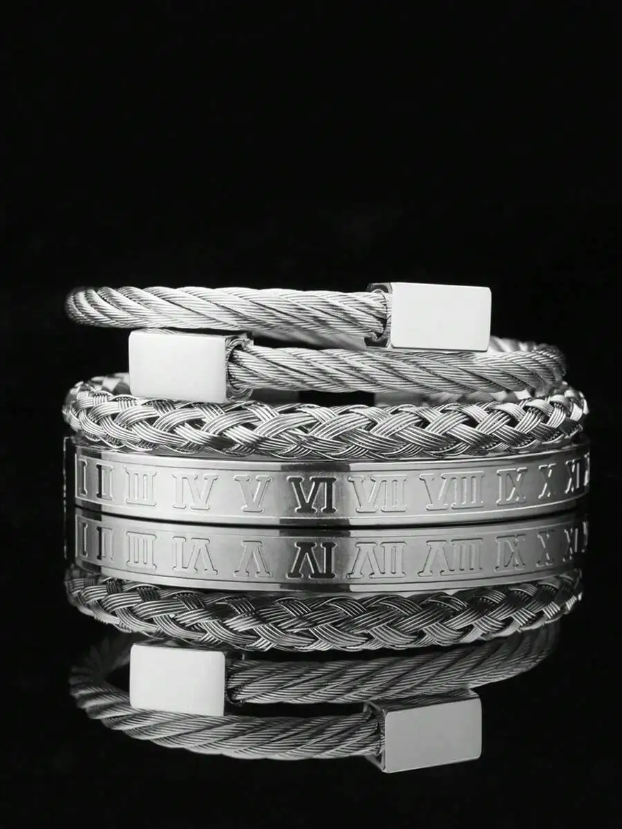 3-Piece Men’s Stainless Steel Braided Cuff Set With Engraved Roman Numerals For Everyday, Occasion Wear Or Gifting
3-Piece Men’s Stainless Steel Braided Cuff Set With Engraved Roman Numerals For Everyday, Occasion Wear Or Gifting