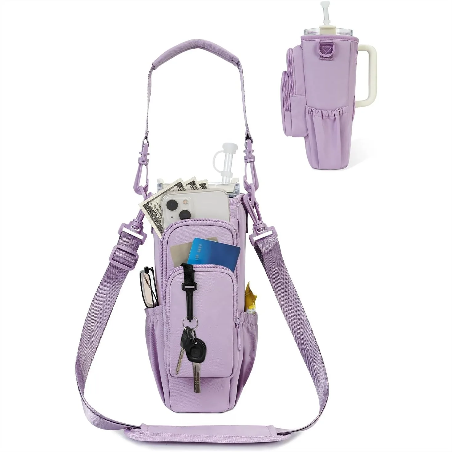 Water Bottle Carrier Bag with Phone Pocket for 40oz Tumbler with Handle, Insulated Sling Bag Crossbody with Straw Cover and
Water Bottle Carrier Bag with Phone Pocket for 40oz Tumbler with Handle, Insulated Sling Bag Crossbody with Straw Cover and