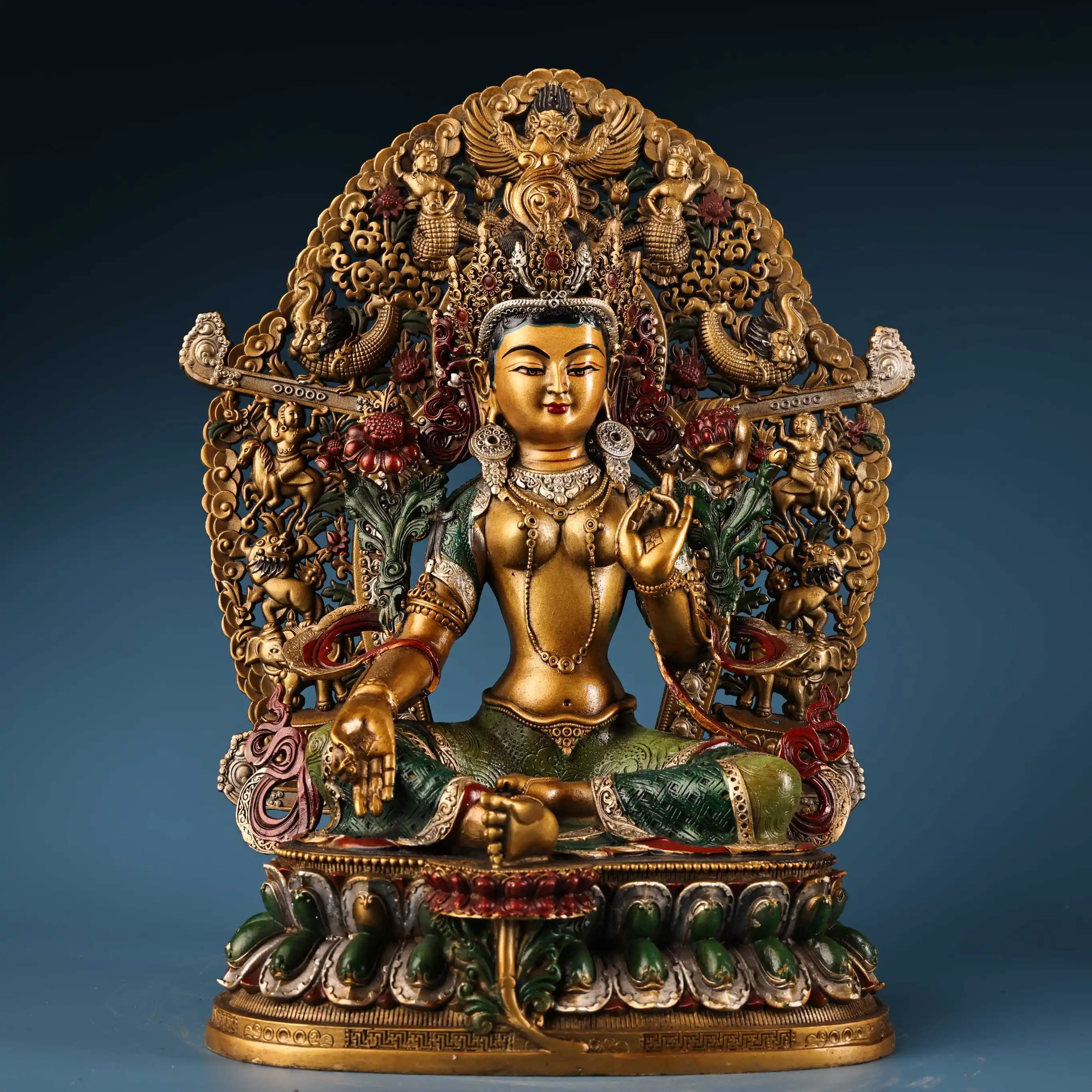 13"Tibetan Temple Collection Old Bronze Painted High Relief Green Tara Buddha Lotus Terrace GARUDA Backlight Worship Hall
13"Tibetan Temple Collection Old Bronze Painted High Relief Green Tara Buddha Lotus Terrace GARUDA Backlight Worship Hall