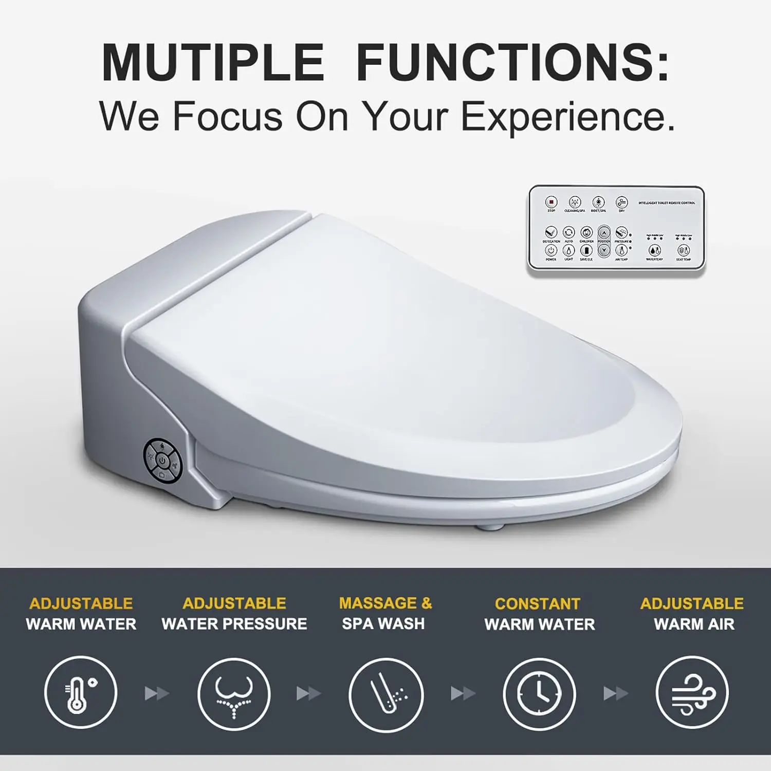A102DS-W Electronic Bidet Toilet Seat, Round, Smart Unlimited Warm Water, Heated Seat with Slow Closes, Vortex Wash, Warm Dryer
A102DS-W Electronic Bidet Toilet Seat, Round, Smart Unlimited Warm Water, Heated Seat with Slow Closes, Vortex Wash, Warm Dryer