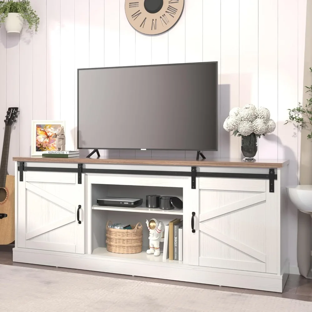 "75 Inch TV Compatible Farmhouse Style Entertainment Center with Sliding Barn Doors and Adjustable Shelf"
"75 Inch TV Compatible Farmhouse Style Entertainment Center with Sliding Barn Doors and Adjustable Shelf"