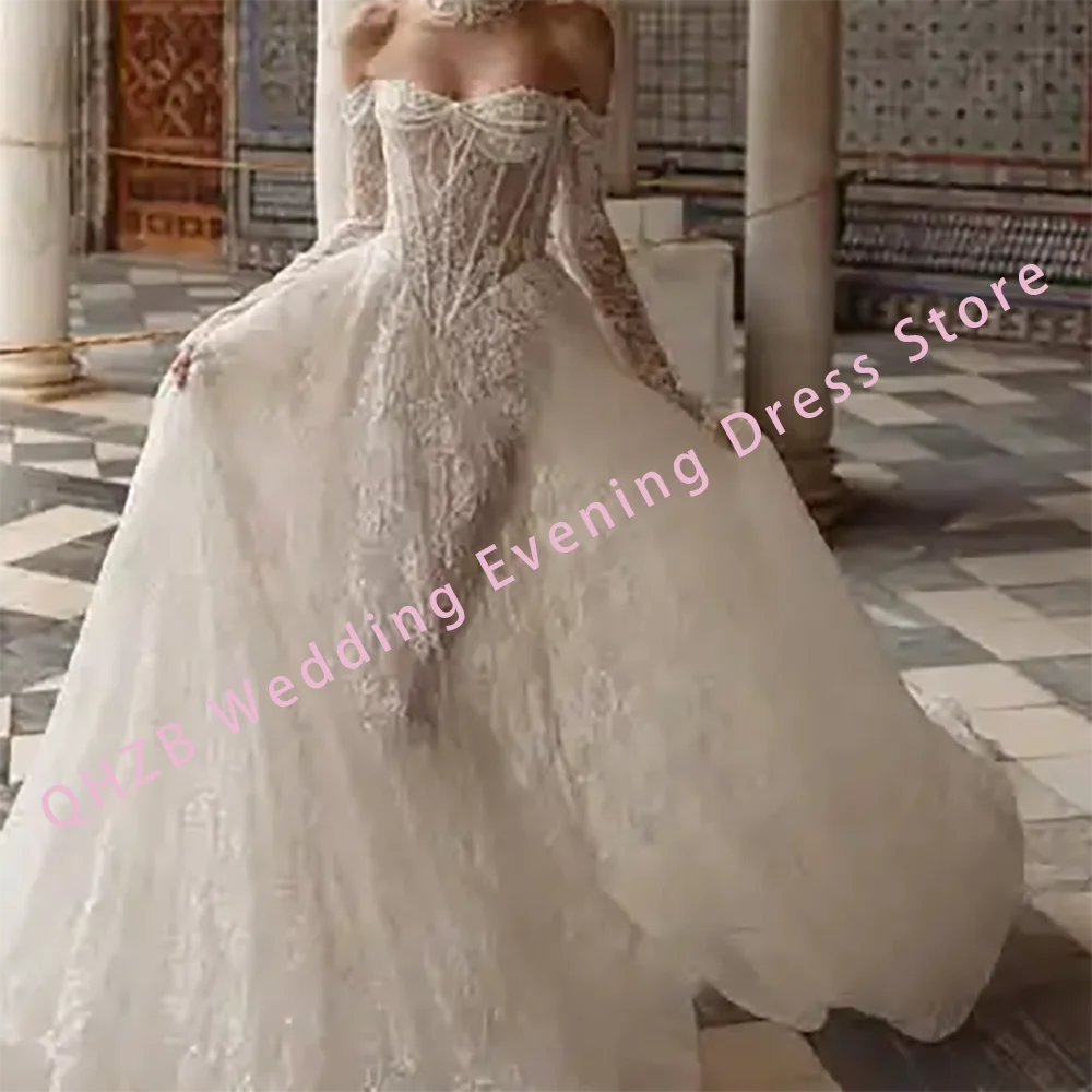 Luxury Lace Off Shoulder Pearls Backless A-Line Bride Wedding Dresses Bridal Gowns Customied
Luxury Lace Off Shoulder Pearls Backless A-Line Bride Wedding Dresses Bridal Gowns Customied