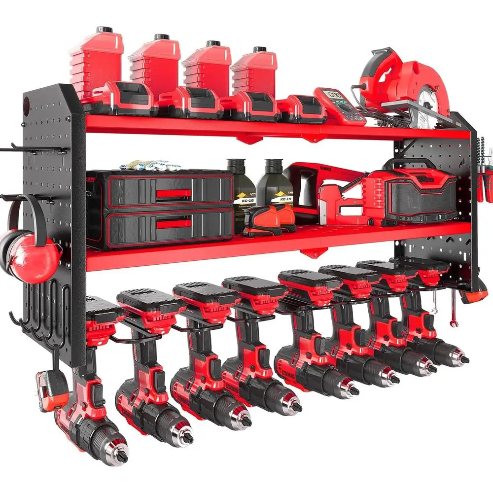 Органайзер для электроинструментов, большой настенный держатель на 8 дрелей с 2 боковыми перфорированными панелями, прочная металлическая полка для инструментов с 12 крючками, система хранения R
Органайзер для электроинструментов, большой настенный держатель на 8 дрелей с 2 боковыми перфорированными панелями, прочная металлическая полка для инструментов с 12 крючками, система хранения R