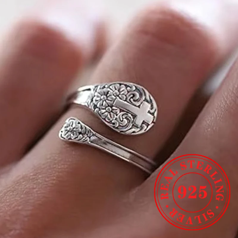 Huitan Exquisite 925 Sterling Silver Opening Ring Engrave Cross Flower Pattern Accessory Religious Significance Party Jewelry
Huitan Exquisite 925 Sterling Silver Opening Ring Engrave Cross Flower Pattern Accessory Religious Significance Party Jewelry