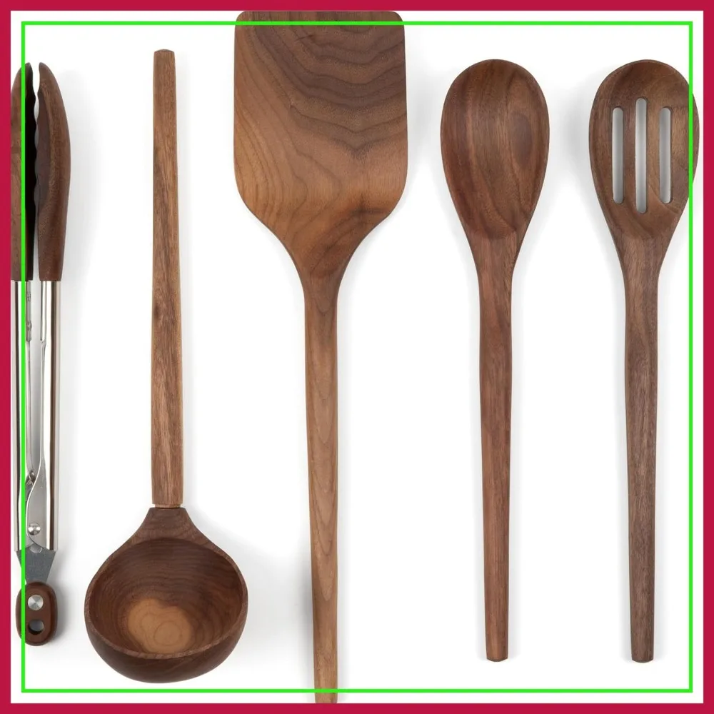 5-Piece Walnut Wooden Kitchen Utensil Set - Turner, Tongs, Slotted Spoon, Ladle & 12" Spoon - Safe for Nonstick Cookware
5-Piece Walnut Wooden Kitchen Utensil Set - Turner, Tongs, Slotted Spoon, Ladle & 12" Spoon - Safe for Nonstick Cookware