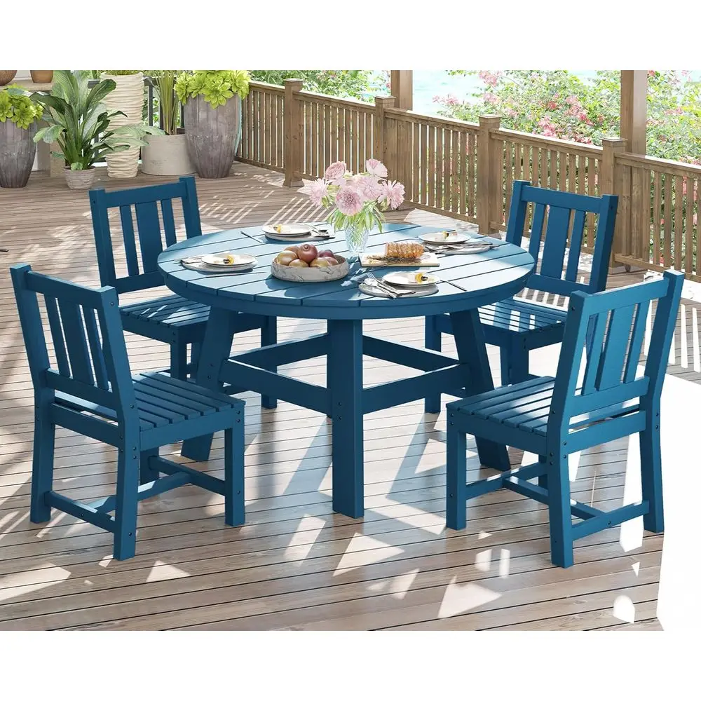 5-Piece Blue HDPE Outdoor Dining Set with Umbrella Hole for Patio, Garden, Poolside, and Seaside
5-Piece Blue HDPE Outdoor Dining Set with Umbrella Hole for Patio, Garden, Poolside, and Seaside