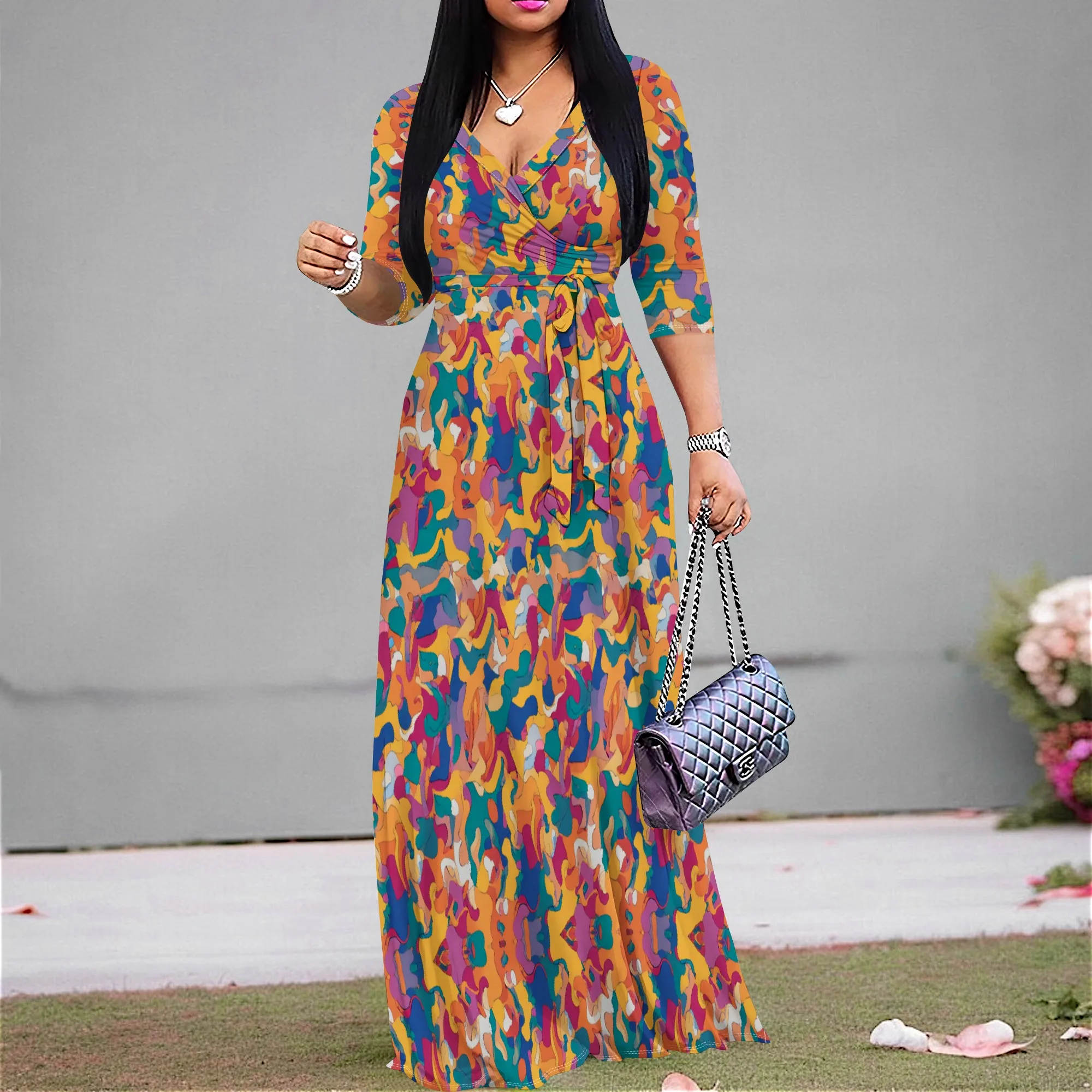 Colorful Abstract Print Maxi Dress S-3XL V-Neck Belted for Summer Party, Art Show or Festival Look
Colorful Abstract Print Maxi Dress S-3XL V-Neck Belted for Summer Party, Art Show or Festival Look