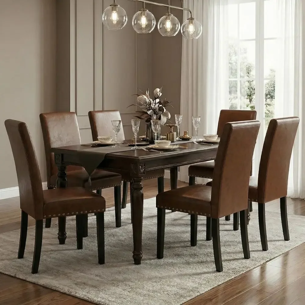 Dining Chairs Set of 6, Modern Dining Room Chair,Upholstered Pu Leather Kitchen Chair with Vintage Copper Nail for Restaurant a
Dining Chairs Set of 6, Modern Dining Room Chair,Upholstered Pu Leather Kitchen Chair with Vintage Copper Nail for Restaurant a