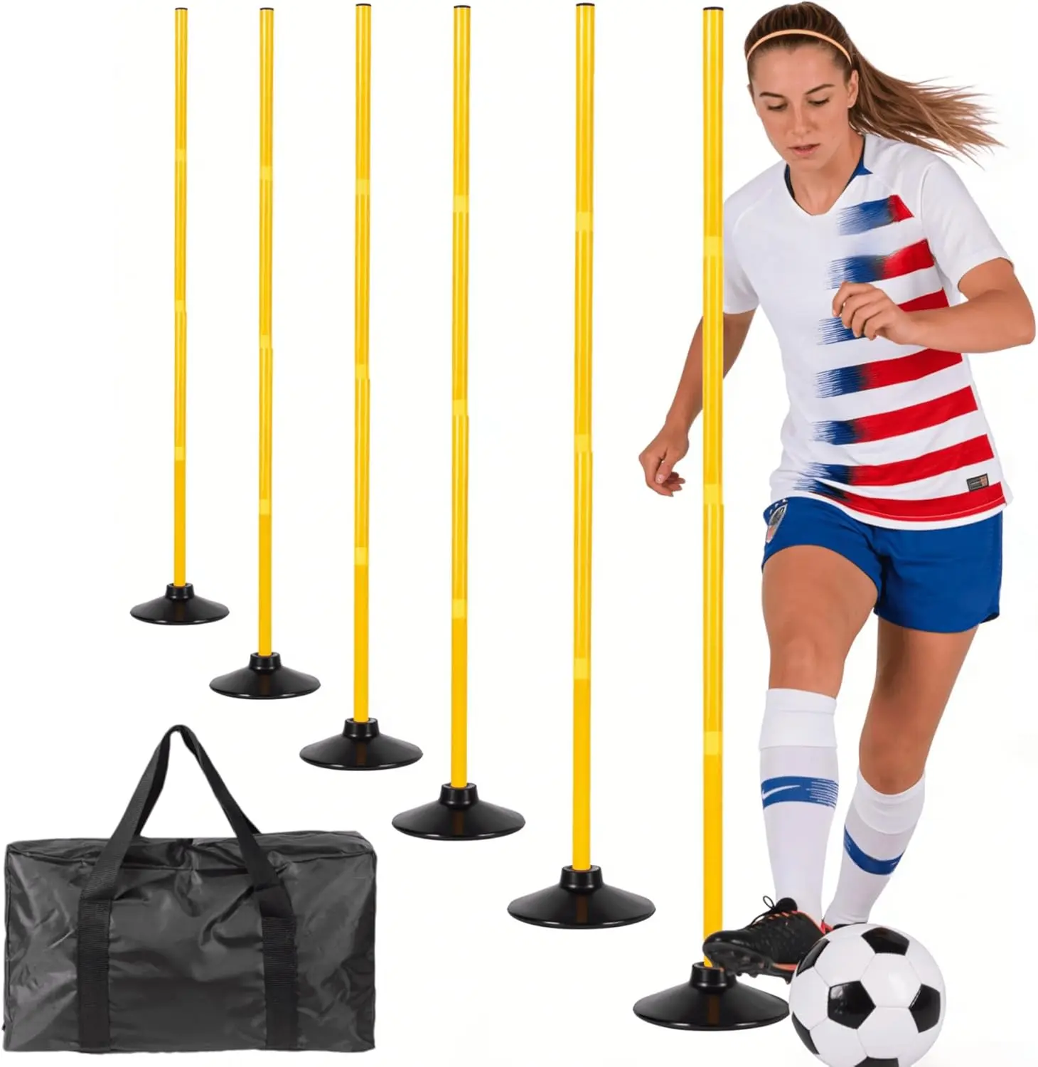 5 FT Agility Training Poles for Soccer, Basketball, Dog, Horse - 4/6 Pack with Round Rubber Base
5 FT Agility Training Poles for Soccer, Basketball, Dog, Horse - 4/6 Pack with Round Rubber Base