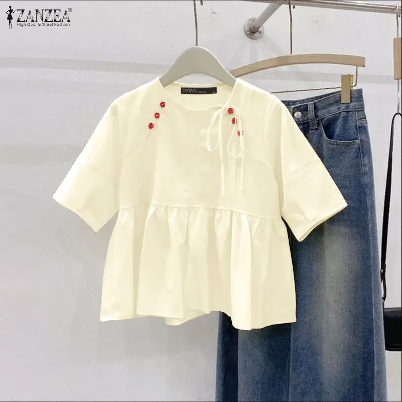 2026 Summer Blouse ZANZEA Stylish Lace -Up Holiday Shirt Women Elegant O Neck Short Sleeve Work Tops Casual Female Chemise Mujer
2026 Summer Blouse ZANZEA Stylish Lace -Up Holiday Shirt Women Elegant O Neck Short Sleeve Work Tops Casual Female Chemise Mujer