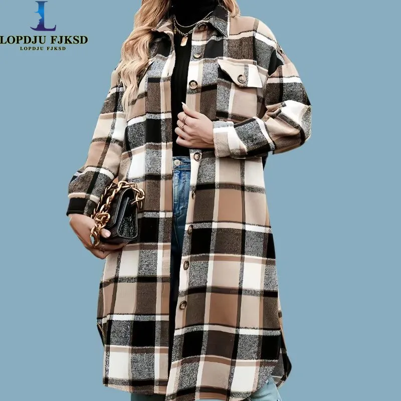 Spring Autumn Long Single Breasted Women's Plaid Coat Side Slit Slimming Outerwear Casual Stylish Fashion Big Coat
Spring Autumn Long Single Breasted Women's Plaid Coat Side Slit Slimming Outerwear Casual Stylish Fashion Big Coat
