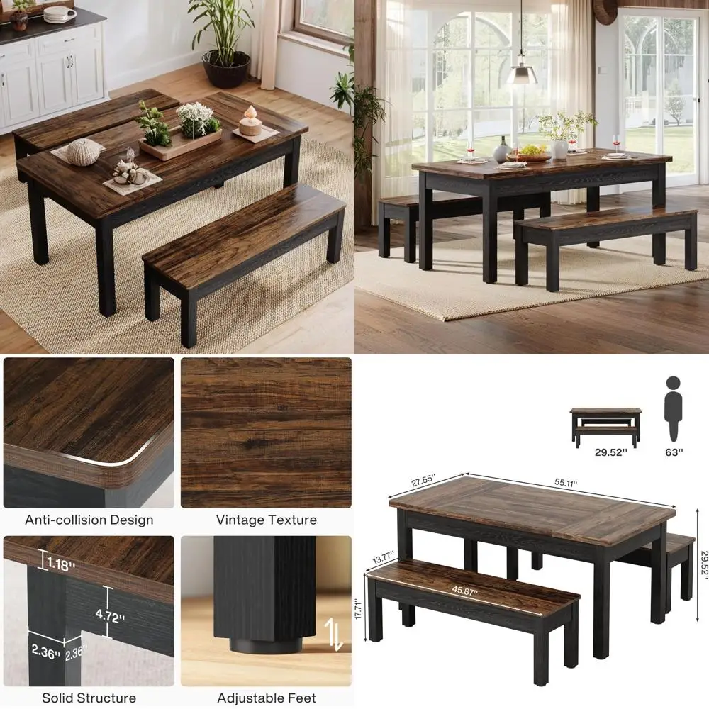 armhouse Kitchen Table Set or 4-6, 55-Inch Wooden Dining Table with 2 Benches, Space Saving 3 Pieces Heavy Duty Dinette or Dinin
armhouse Kitchen Table Set or 4-6, 55-Inch Wooden Dining Table with 2 Benches, Space Saving 3 Pieces Heavy Duty Dinette or Dinin