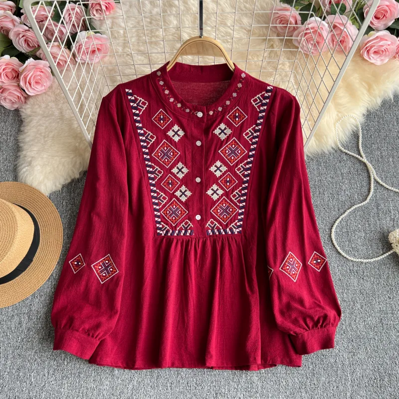 2025 Ethnic Style Retro Embroidered Shirt Women's Spring Casual Beach Round Neck Lantern Sleeve Top New Loose Boho Shirt Blouse
2025 Ethnic Style Retro Embroidered Shirt Women's Spring Casual Beach Round Neck Lantern Sleeve Top New Loose Boho Shirt Blouse