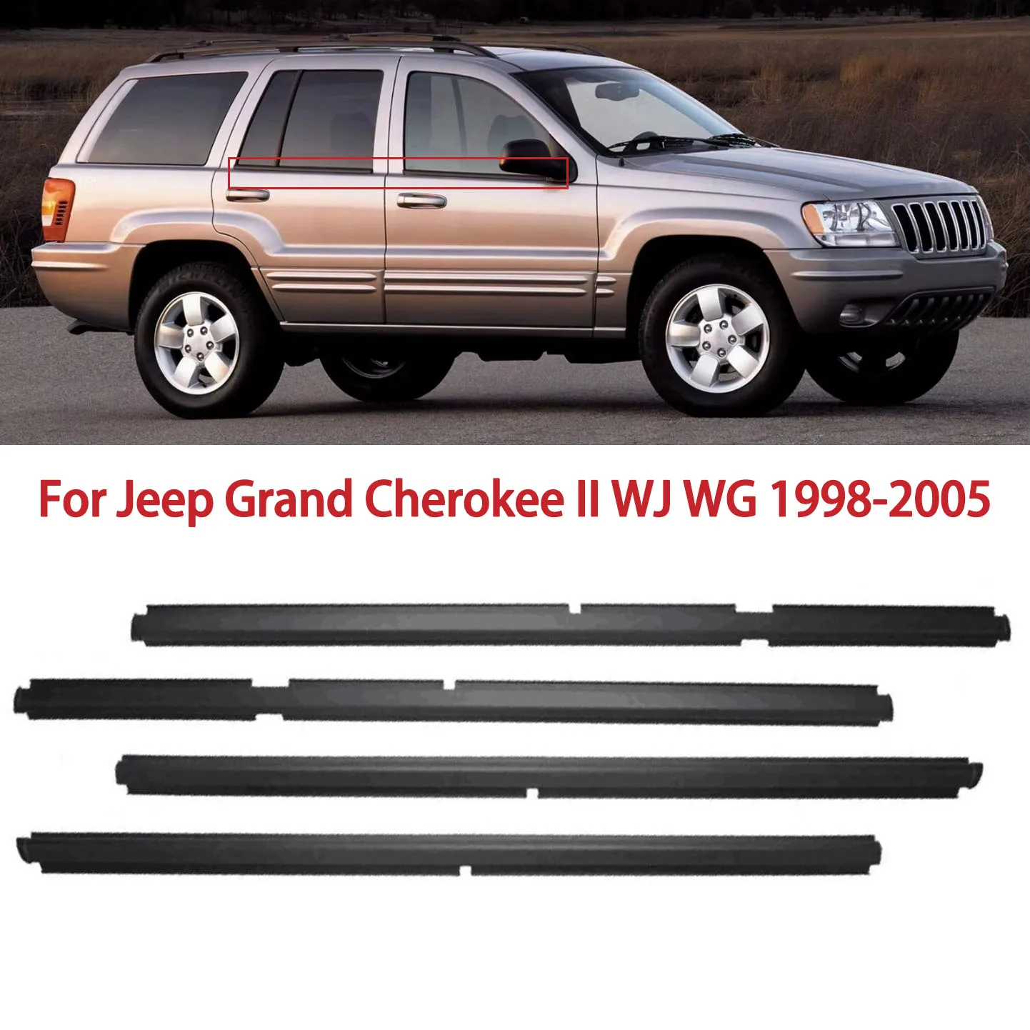 4pcs Front Rear Window Trim Sealing Strips Rubber Seals For Jeep Grand Cherokee II WJ WG 1998-2005 Glass Exterior Waterproof
4pcs Front Rear Window Trim Sealing Strips Rubber Seals For Jeep Grand Cherokee II WJ WG 1998-2005 Glass Exterior Waterproof