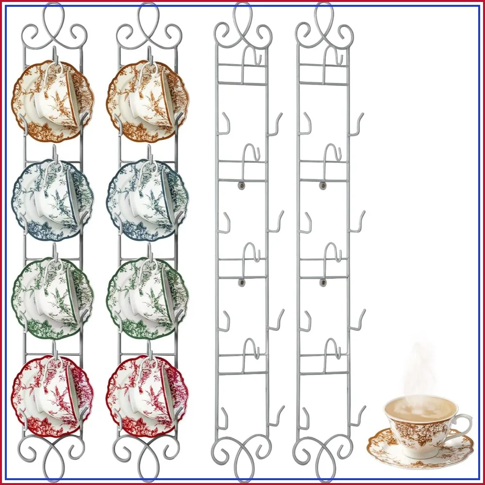 4 Pcs Wall Mounted Tea Cup & Saucer Display Rack, 4-tier Metal Mug Holder with Plate Hangers, Decorative Wall Storage for Kitchen, Coffee Bar Display, 36'' x 5''
4 Pcs Wall Mounted Tea Cup & Saucer Display Rack, 4-tier Metal Mug Holder with Plate Hangers, Decorative Wall Storage for Kitchen, Coffee Bar Display, 36'' x 5''